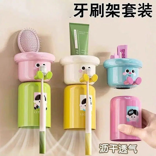 Cartoon Magnetic Toothbrush Holder Punch-Free Upside down Wall Mounted Bathroom Storage Rack Gargle Cup Organizer - Simple Select