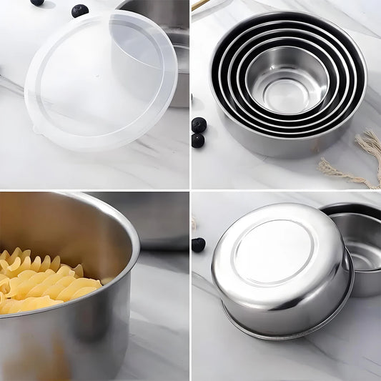 5-piece stainless steel preservation box with silicone sealing cover, used for refrigerator food preservation and marinated meat