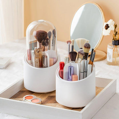 SimpleSelect.pk® 360° Rotating Makeup Brush Storage Box – Multi-Compartment Cosmetic Organizer for Brushes, Lipsticks & Tools | Vanity Organizer for Home & Salon