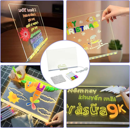 Simpleselect.pk® Light Up Acrylic Message Board Rewritable DIY Children's Glowing Drawing Board Message Lamp With 7 Colorful Pens