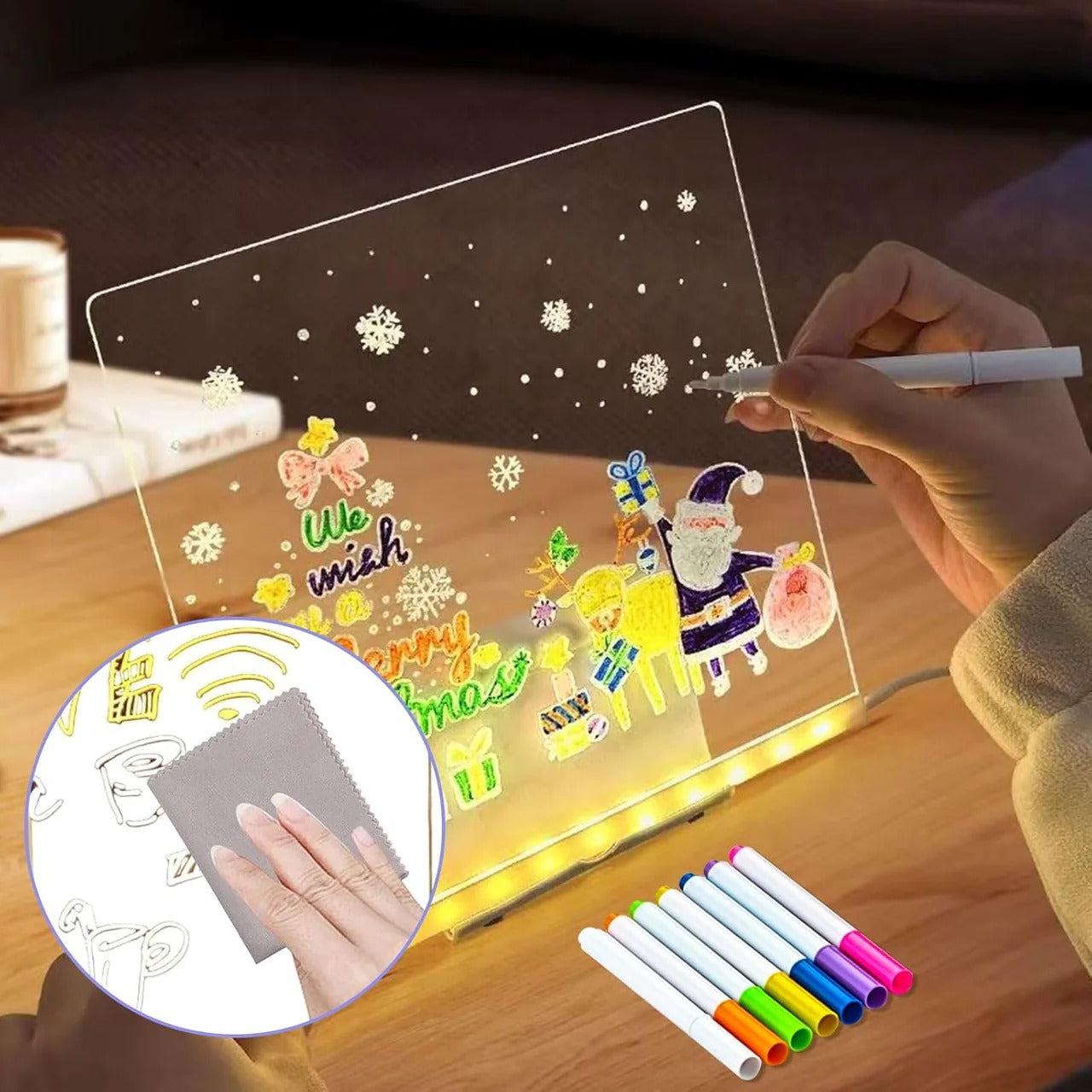 Simpleselect.pk® Light Up Acrylic Message Board Rewritable DIY Children's Glowing Drawing Board Message Lamp With 7 Colorful Pens