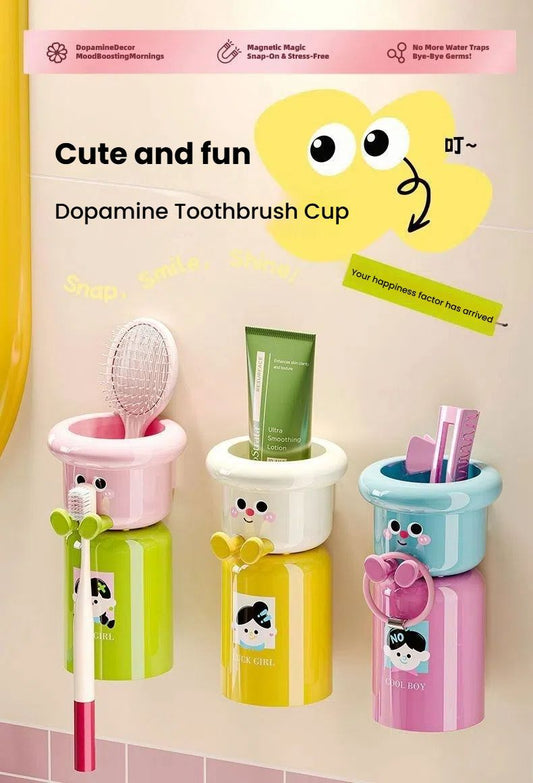 Cartoon Magnetic Toothbrush Holder Punch-Free Upside down Wall Mounted Bathroom Storage Rack Gargle Cup Organizer - Simple Select
