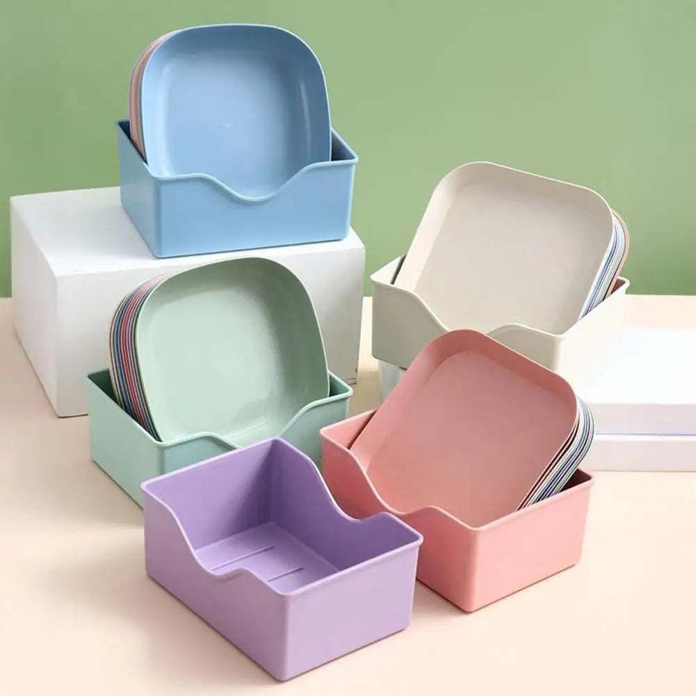 10pcs Square Plastic Snack Plate Set with Stand – Versatile Food Trays for Home & Parties 🍽️✨