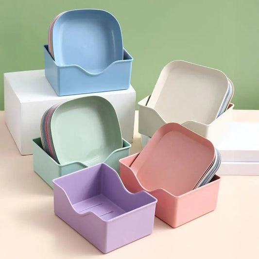 10pcs Square Plastic Snack Plate Set with Stand – Versatile Food Trays for Home & Parties 🍽️✨