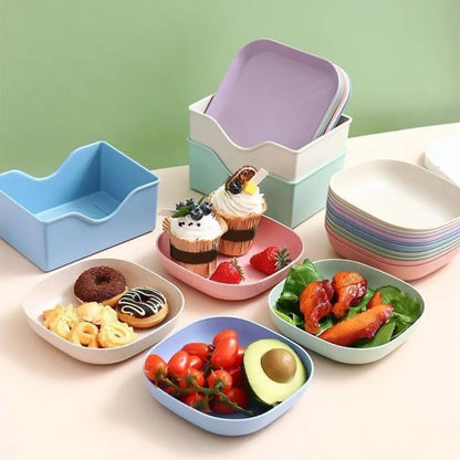10pcs Square Plastic Snack Plate Set with Stand – Versatile Food Trays for Home & Parties 🍽️✨
