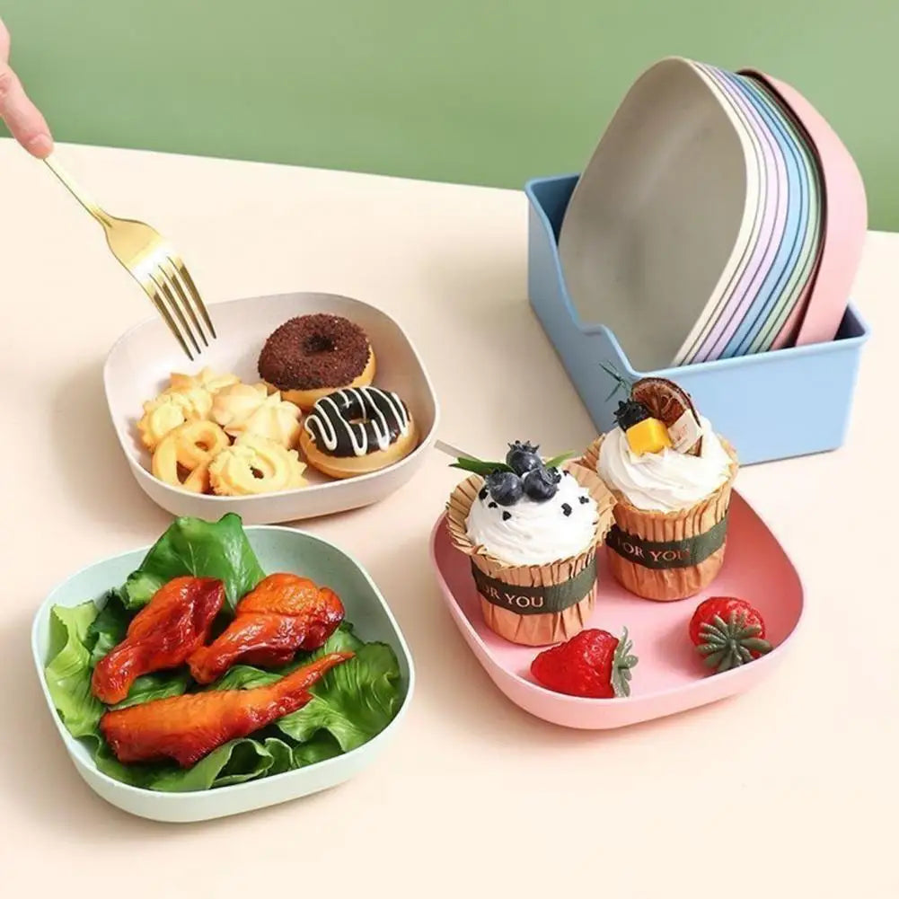 10pcs Square Plastic Snack Plate Set with Stand – Versatile Food Trays for Home & Parties 🍽️✨